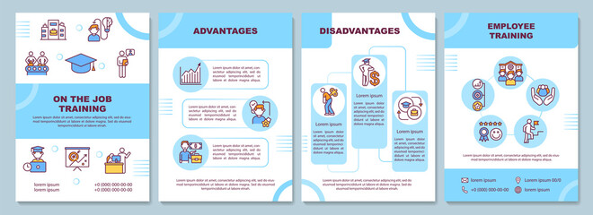 On the job training brochure template. Advantages of learning. Flyer, booklet, leaflet print, cover design with linear icons. Vector layouts for magazines, annual reports, advertising posters