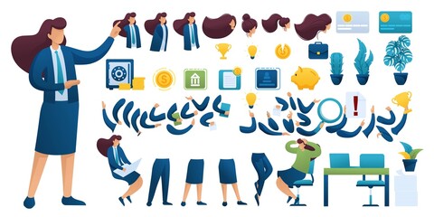 Constructor for creating a Businesswoman. Create your own Businesswoman character with a Set of hands and feet. Flat 2D vector illustration N6