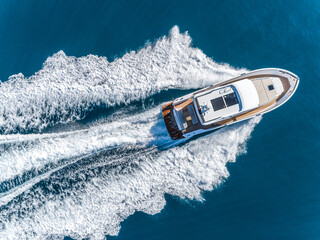 motor yacht in navigation aerial view