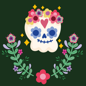 mexico day of the dead skull and flowers decoration culture traditional