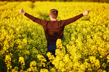 man in rapeseed field.