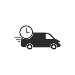 Fast delivery van with clock, shipping icon Isolated on white background, Vector flat simple illustration