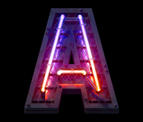 Heavy metal ultra neon font. Letter A.