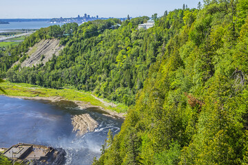 Fototapeta na wymiar Park de la Chute-Montmorency located between the river and the cliffs (10 km east of Quebec City), it's one of provinces most spectacular sites with Montmorency falls. Quebec, Canada, North America.