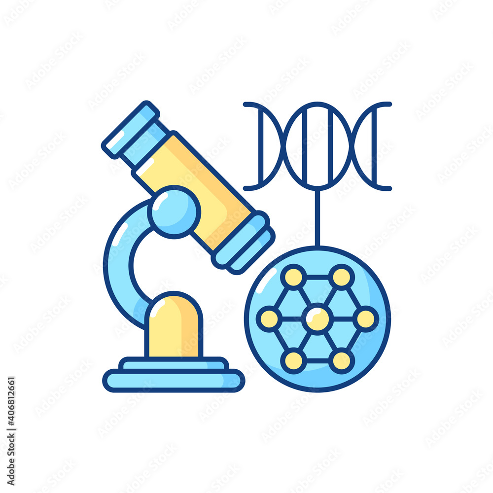 Poster dna microarray rgb color icon. microscopic analysis. nano organism sample. genetic engineering. biot
