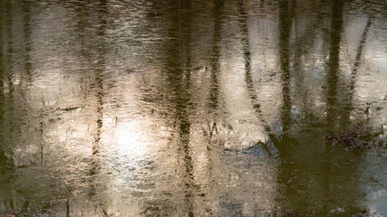 
Reflections on the frosty lake, in winter, close-up