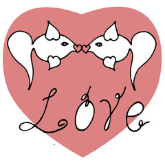 my love, a swan on a cloud in the form of a heart, a heart encircled by hearts, lollipops in the form of hearts on a stick, hearts in the form of a garland, fish kissing, a lotus in a heart, a picture