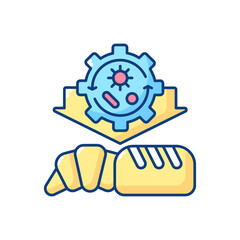 Industrial biotechnology RGB color icon. Microbiology experiment. Microorganism in food products. Genetic engineering. Industry production and development. Isolated vector illustration