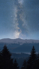 Stars  over the mountains. Milky way over the mountains 