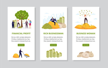 Rich businessman and woman - vertical banner set with cartoon people