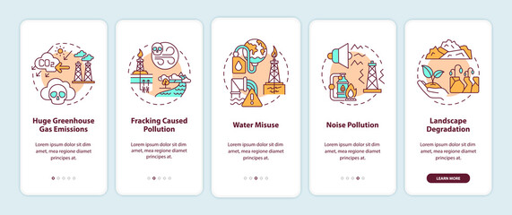 Naklejka premium Fossil-free world onboarding mobile app page screen with concepts. Climate justice walkthrough 5 steps graphic instructions. Global warming. UI vector template with RGB color illustrations