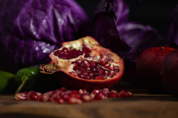 Pomegranate, fruits and veggies