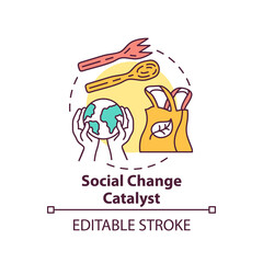 Social change catalyst concept icon. Climate justice idea thin line illustration. Ecological way change soceity. Vector isolated outline RGB color drawing. Environment responsibility. Editable stroke