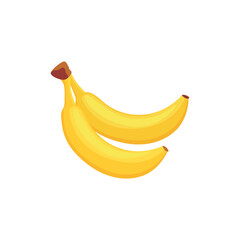 Two bananas in a bunch - cartoon pair of isolated yellow fruit