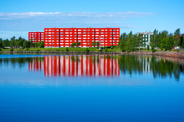 Red apartment building in Luleå (Sweden)