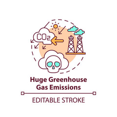 Huge greenhouse gas emission concept icon. Climate justice idea thin line illustration. Our tasks to improve environment. Vector isolated outline RGB color drawing. Editable stroke