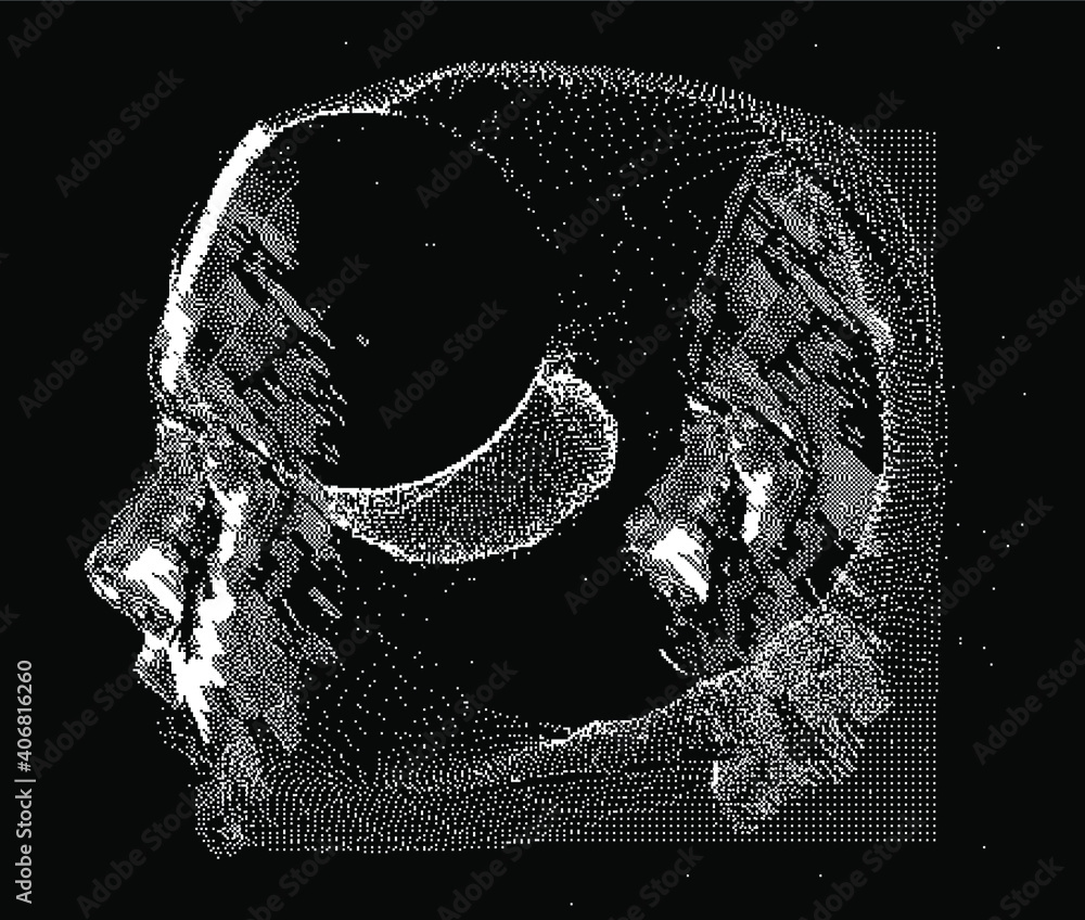 Aufkleber Abstract technology background with 3d face made of particles. Conceptual illustration of Artificial intelligence.
