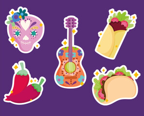 mexico sugar skull guitar and food culture traditional icons sticker