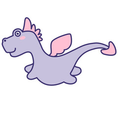 Cute dragon flying isolated on white background. Flat design for poster or t-shirt. Vector illustration