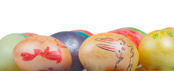 group of painted easter eggs isolated on white