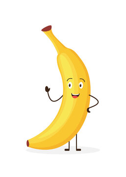 Cute cheerful funny cartoon yellow banana a flat vector isolated illustration