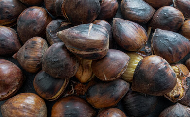 Freshly roasted chestnuts, ready to eat