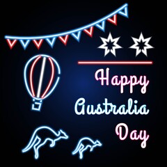 Happy australia day with neon illustration vector. Suitable for promotional banners, websites, coupons and vouchers.