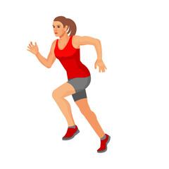 Figure of a woman in summer sportswear jogging in a half turn