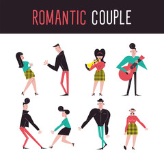 Fototapeta na wymiar Romantic couple cartoons icon set vector design