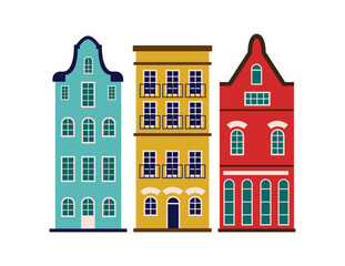 Naklejka premium Old house in retro european style flat cartoon vector illustration isolated.