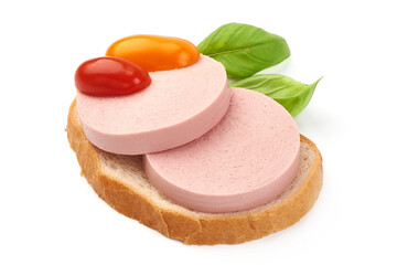 Boiled sausage sandwich, isolated on white background