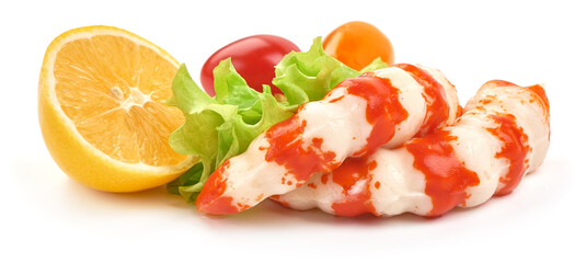 Surimi prawns, Japanese shrimps, isolated on white background