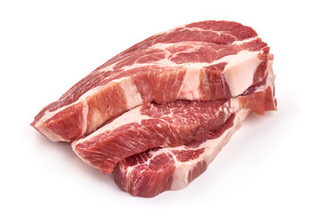 Raw pork steaks, isolated on white background