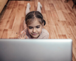 Online hobby, fitness, distant training. Young ballerina talking with dance classmates in internet...