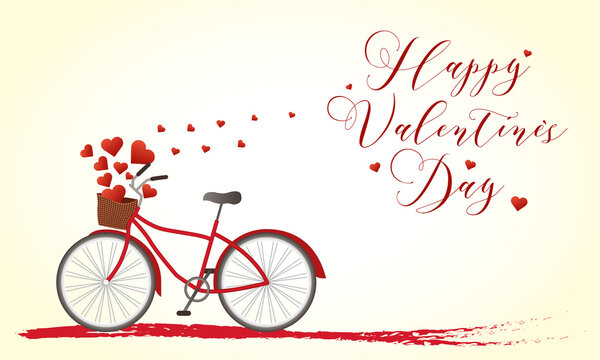 Happy valentines day bike with hearts vector design