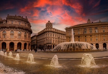 Obraz premium De Ferrari square in Genova at sunset