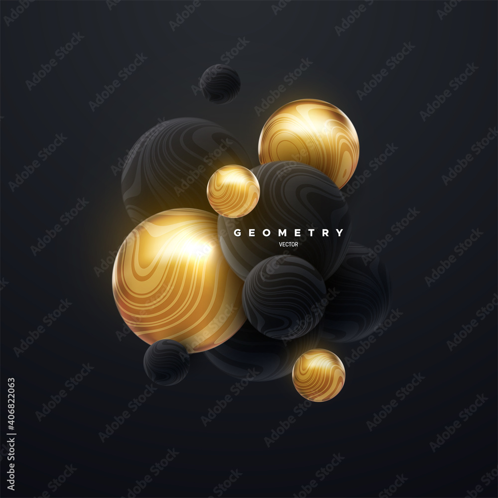 Poster abstract background with 3d spheres cluster.