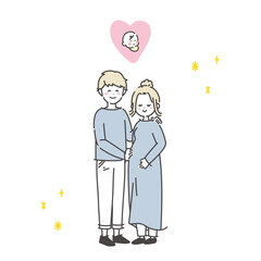子供を授かり、幸せそうなカップルのイラスト