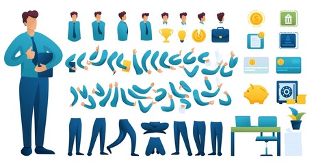 Constructor for creating a Businessman N 5. Create your own Businessman character with a Set of hands and feet. Flat 2D vector illustration