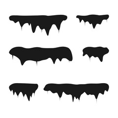 Snowballs and snow drifts winter decoration icon set. Snow caps silhouettes collection. Winter illustration isolated on blue background. Christmas black snowy elements.