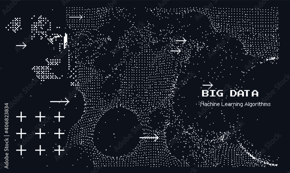Aufkleber Data visualization. Network connection structure made of array of dots and composition of geometric shapes.
