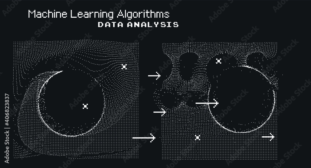 Leinwandbilder Data visualization. Network connection structure made of array of dots and composition of geometric shapes.