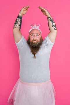 Fototapeta Funny fat man dressed like ballerina