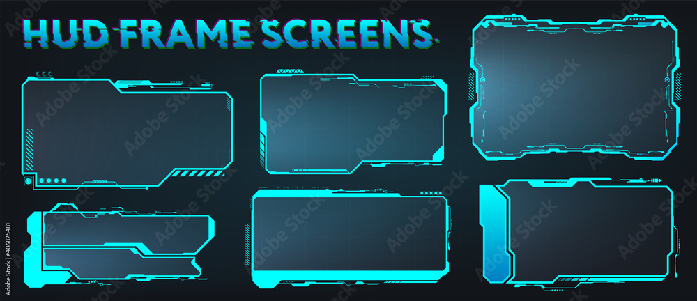 Poster screens hud, ui, gui, futuristic user interface frames. callouts titles and sci-fi digital boards co