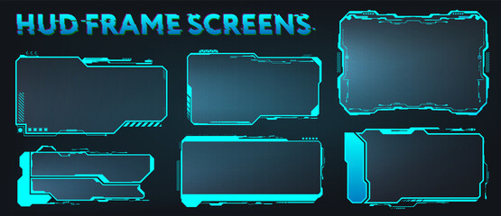 Screens HUD, UI, GUI, Futuristic User Interface Frames. Callouts titles and Sci-fi digital boards collection. HUD elements for video games, apps, movie. Holograms screens. Vector set info frames © SergeyBitos