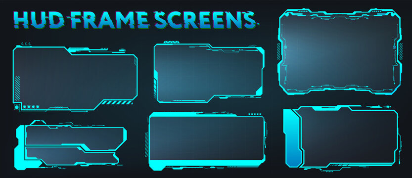Screens HUD, UI, GUI, Futuristic User Interface Frames. Callouts titles and Sci-fi digital boards collection. HUD elements for video games, apps, movie. Holograms screens. Vector set info frames