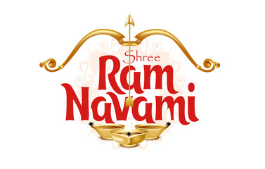 Ram Navami vector illustration religious holiday india. Shree Ram Navami , bow and arrow Lord Rama. Festive creative background design  Ram Navami