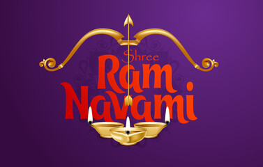 Ram Navami 2021 vector illustration religious holiday india. Shree Ram Navami , bow and arrow Lord Rama. Festive creative background design.