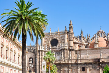 Fototapeta na wymiar Seville Cathedral on Triumph Square (Plaza del Triumfo), Spain