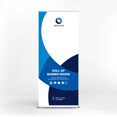 Roll-up advertising banner, dynamic design, stand template for conferences, business seminars